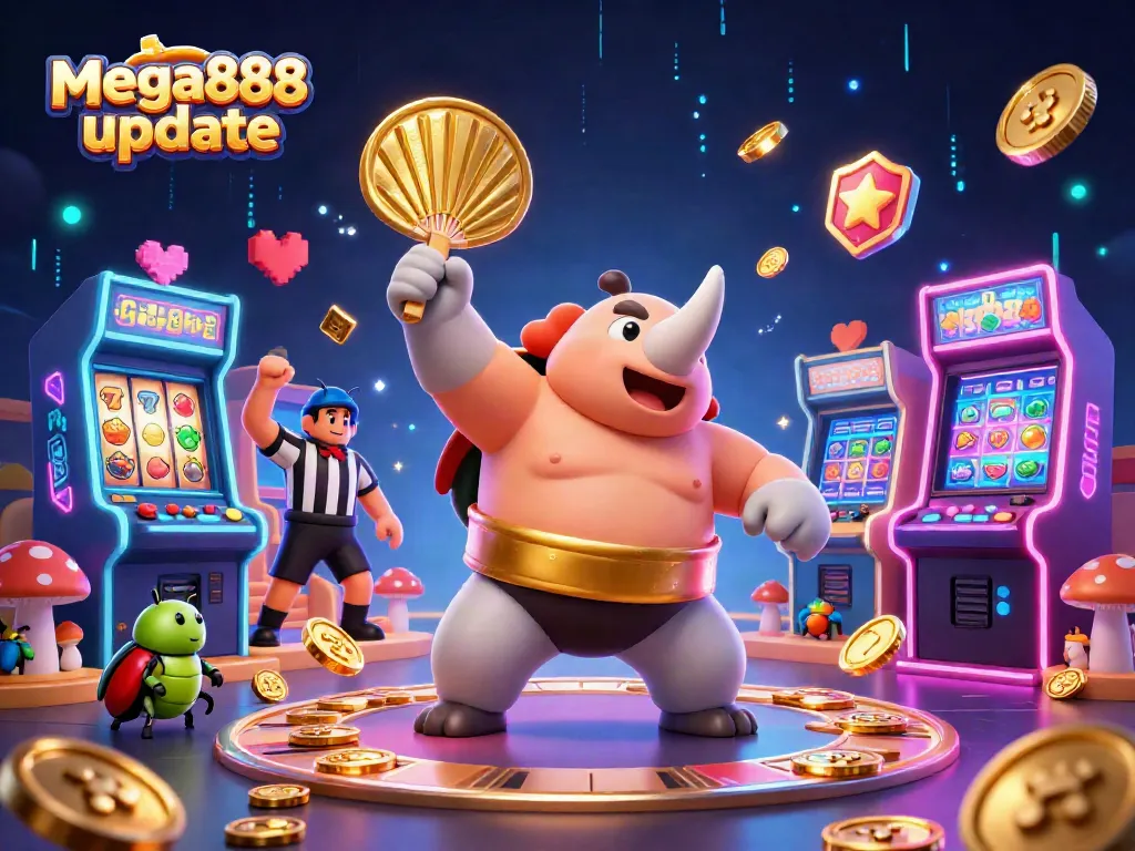 Experience mega888 update with thrilling slots and win golden coins in this vibrant casino scene.