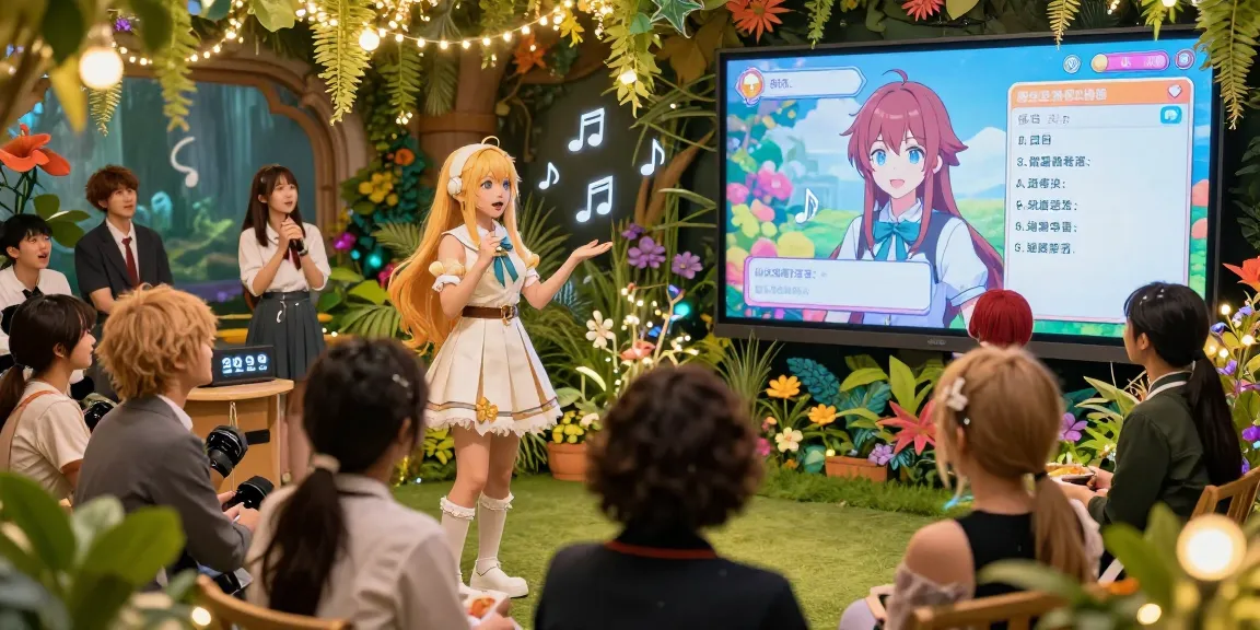 Diverse characters from an ecchi game interacting in a colorful fantasy garden, showcasing engaging visual novel elements.