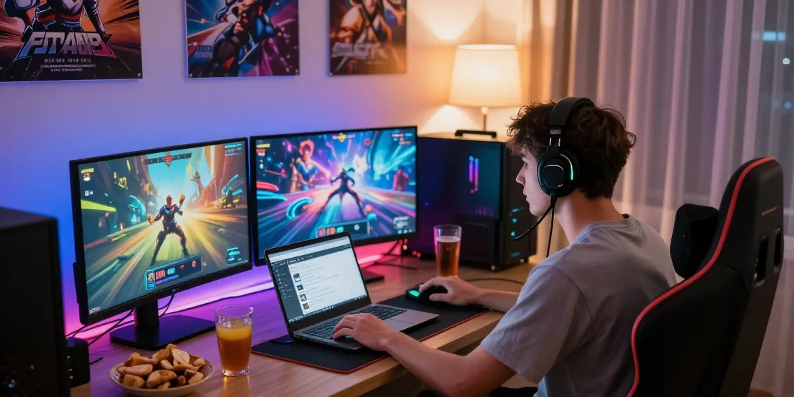 Engaged gamer exploring new nsfw apk games in a cozy gaming setup.