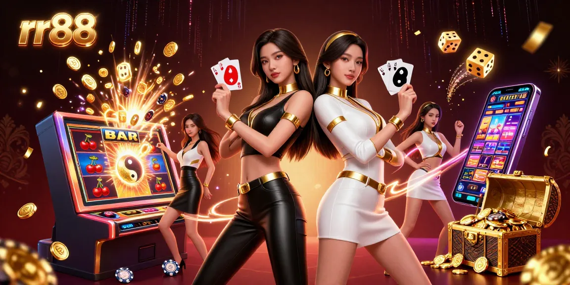 Engage in thrilling gameplay at rr88 with a dynamic casino illustration of players and games.