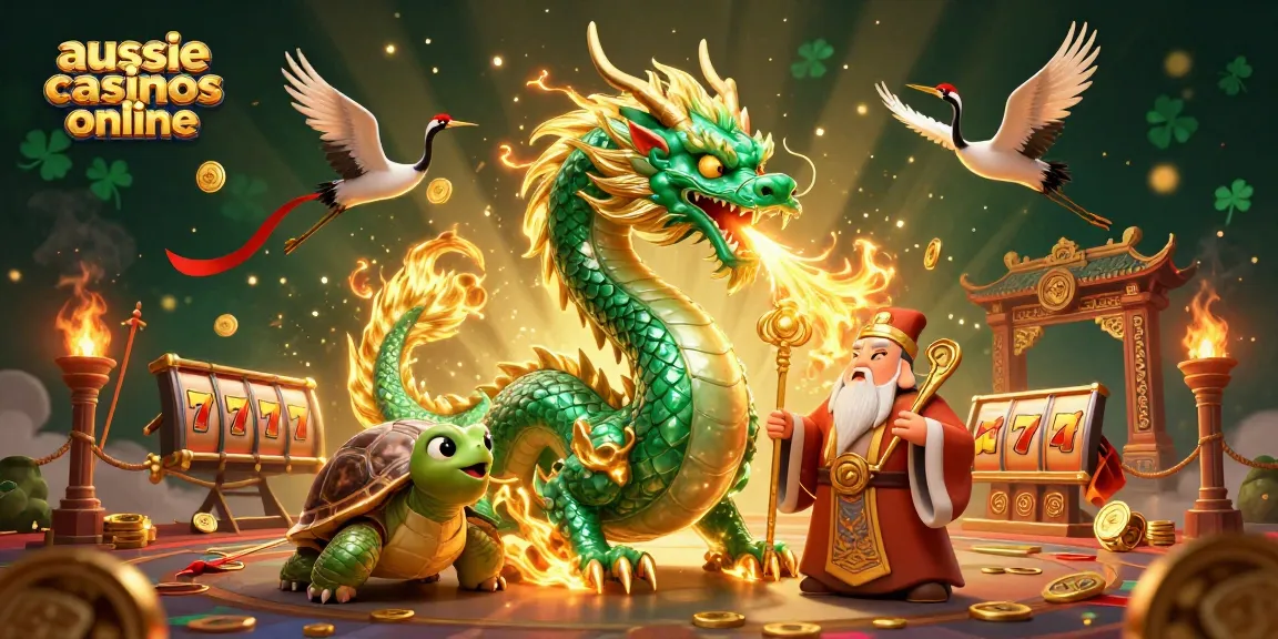 Experience the thrill of aussie casinos online with our captivating 3D illustration of a jade dragon and wise sage.
