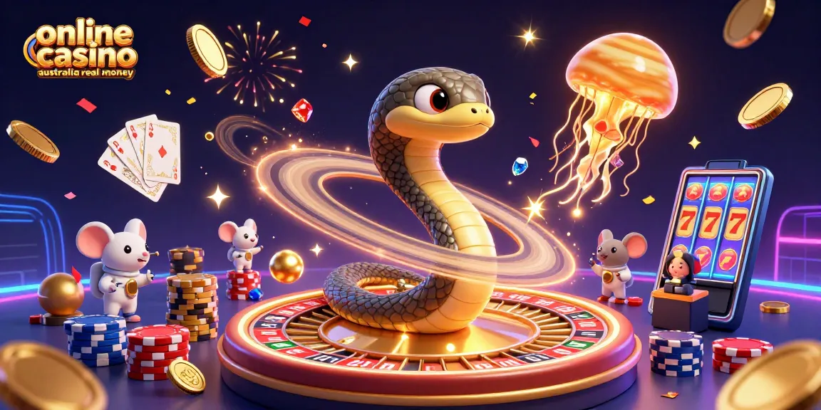 Experience the thrill of online casino Australia real money with vibrant gaming elements and cosmic characters.