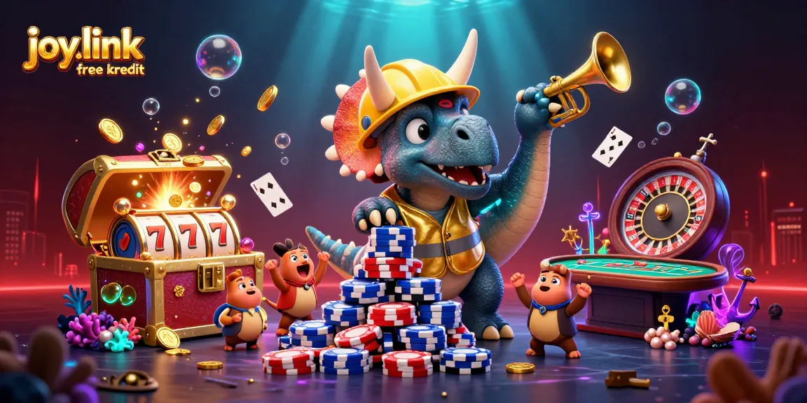 Engage with joy.link free kredit through this vibrant 3D illustration of a playful casino scene.