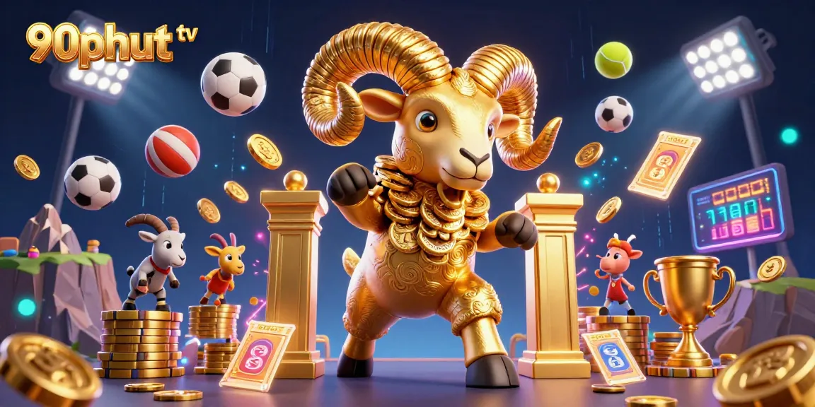 Experience thrilling sports betting with 90phut tv's vibrant, dynamic action scene featuring sports elements.