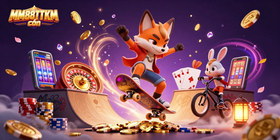 Engage in the thrilling world of MM88TTKM còn with skateboarder fox and BMX rabbit in dynamic casino scene.