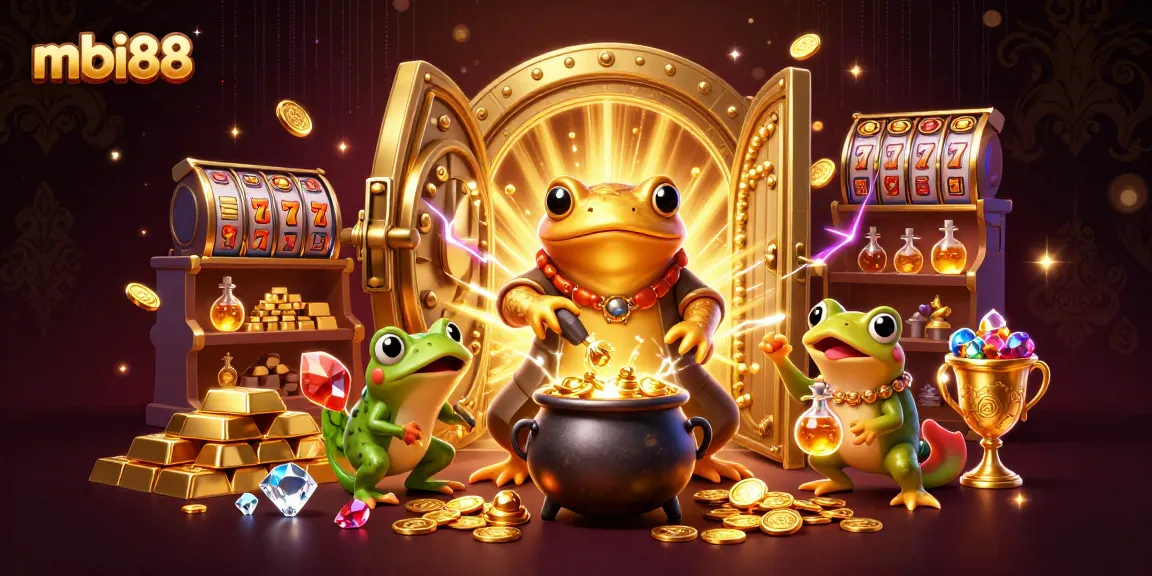 Experience thrilling gaming at mbi88 with a vibrant 3D casino scene filled with golden treasures.