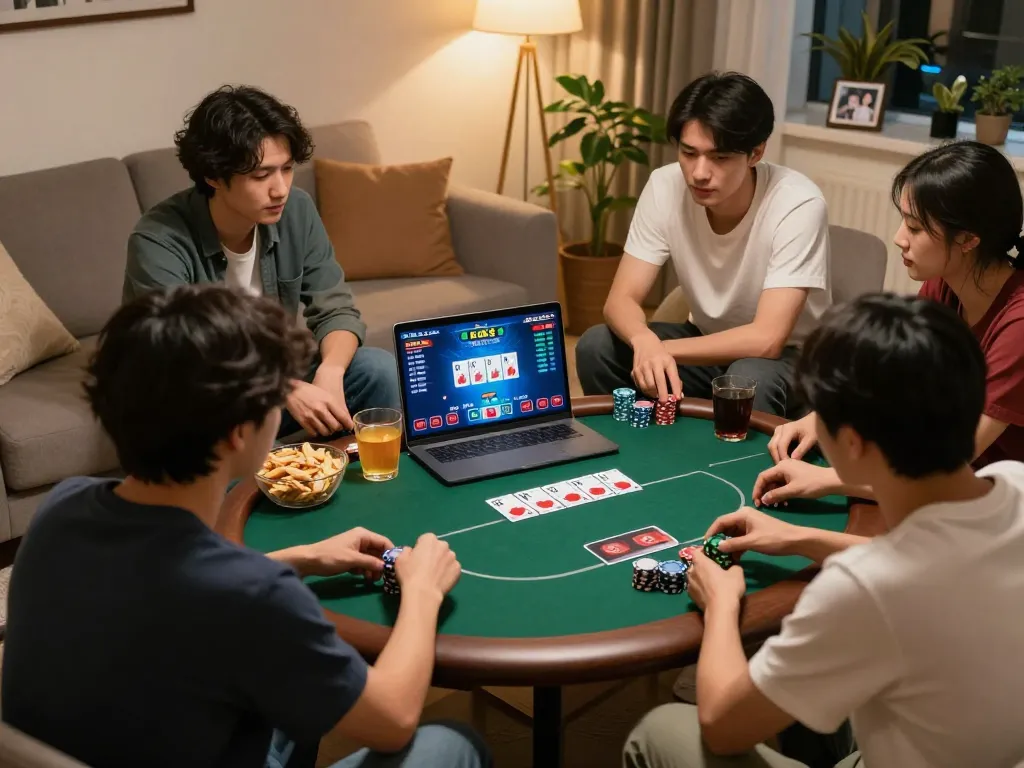 RR88 online poker players strategizing in a cozy setting with vibrant game displays.
