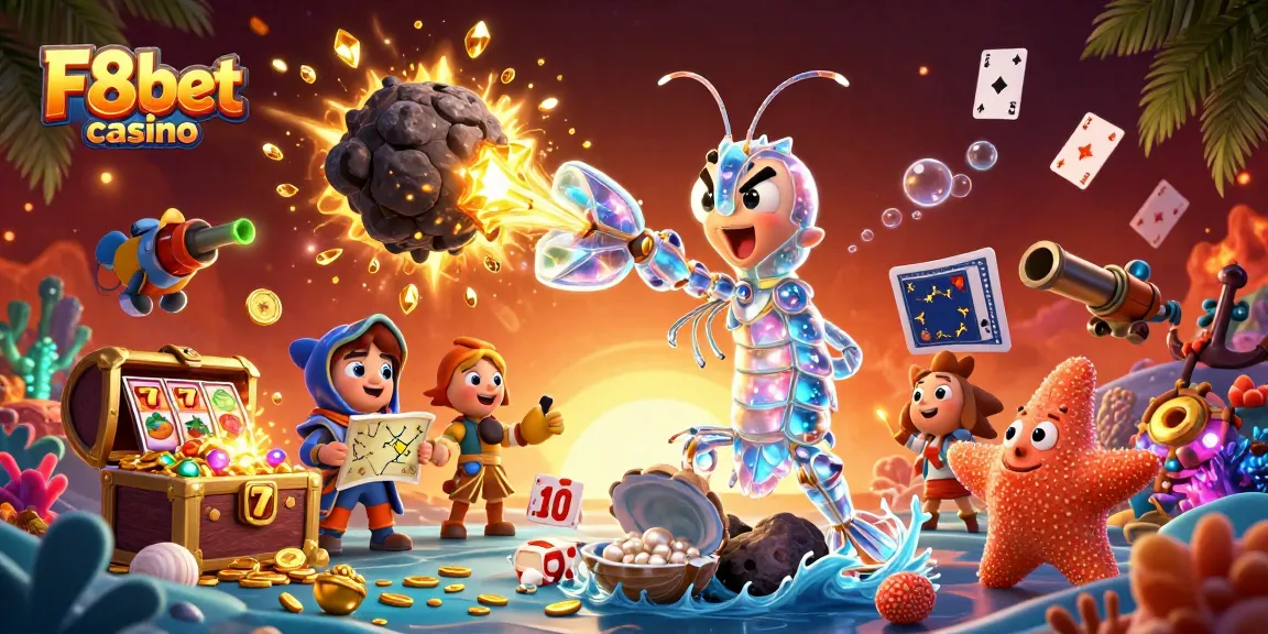 Experience exciting gameplay with F8bet casino as the mantis shrimp and starfish navigate through a treasure-filled cosmic adventure.